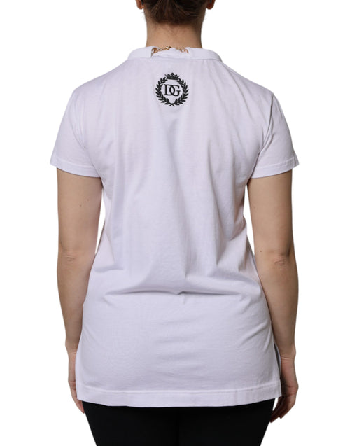 Dolce & Gabbana White Necklace Cotton Short Sleeve T-shirt - ClickThatClicks 