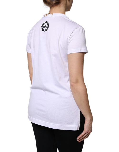 Dolce & Gabbana White Necklace Cotton Short Sleeve T-shirt - ClickThatClicks 