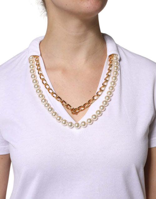 Dolce & Gabbana White Necklace Cotton Short Sleeve T-shirt - ClickThatClicks 