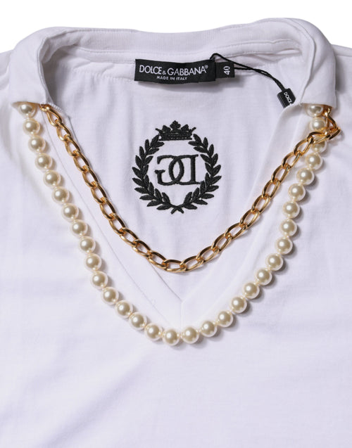 Dolce & Gabbana White Necklace Cotton Short Sleeve T-shirt - ClickThatClicks 