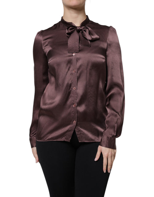 Dolce & Gabbana Brown Ascot Collar Long Sleeve Blouse Top - ClickThatClicks 