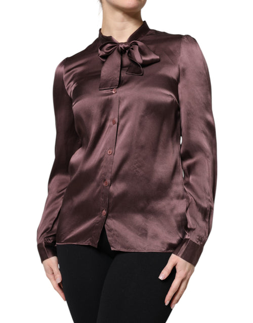 Dolce & Gabbana Brown Ascot Collar Long Sleeve Blouse Top - ClickThatClicks 