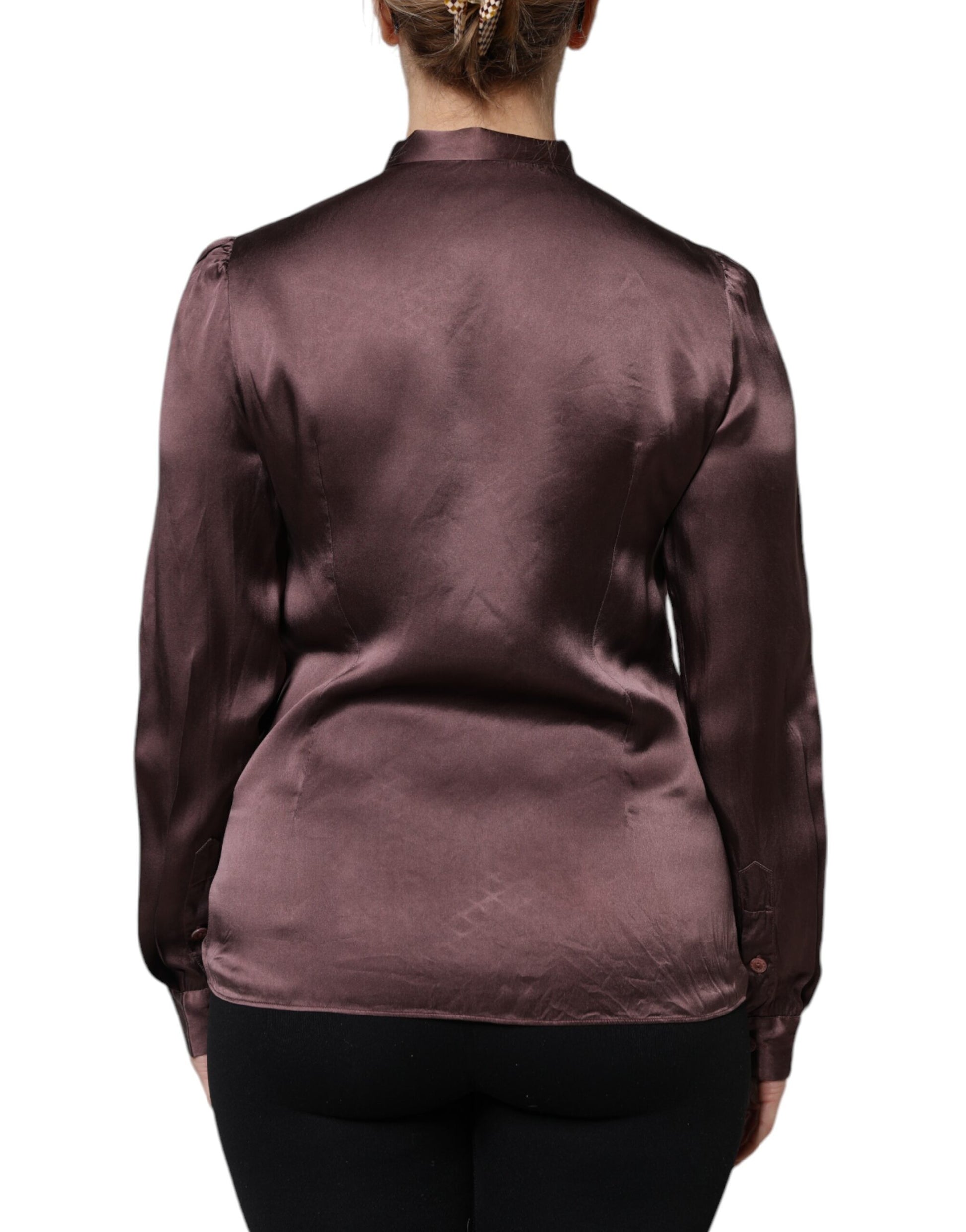 Dolce & Gabbana Brown Ascot Collar Long Sleeve Blouse Top - ClickThatClicks 