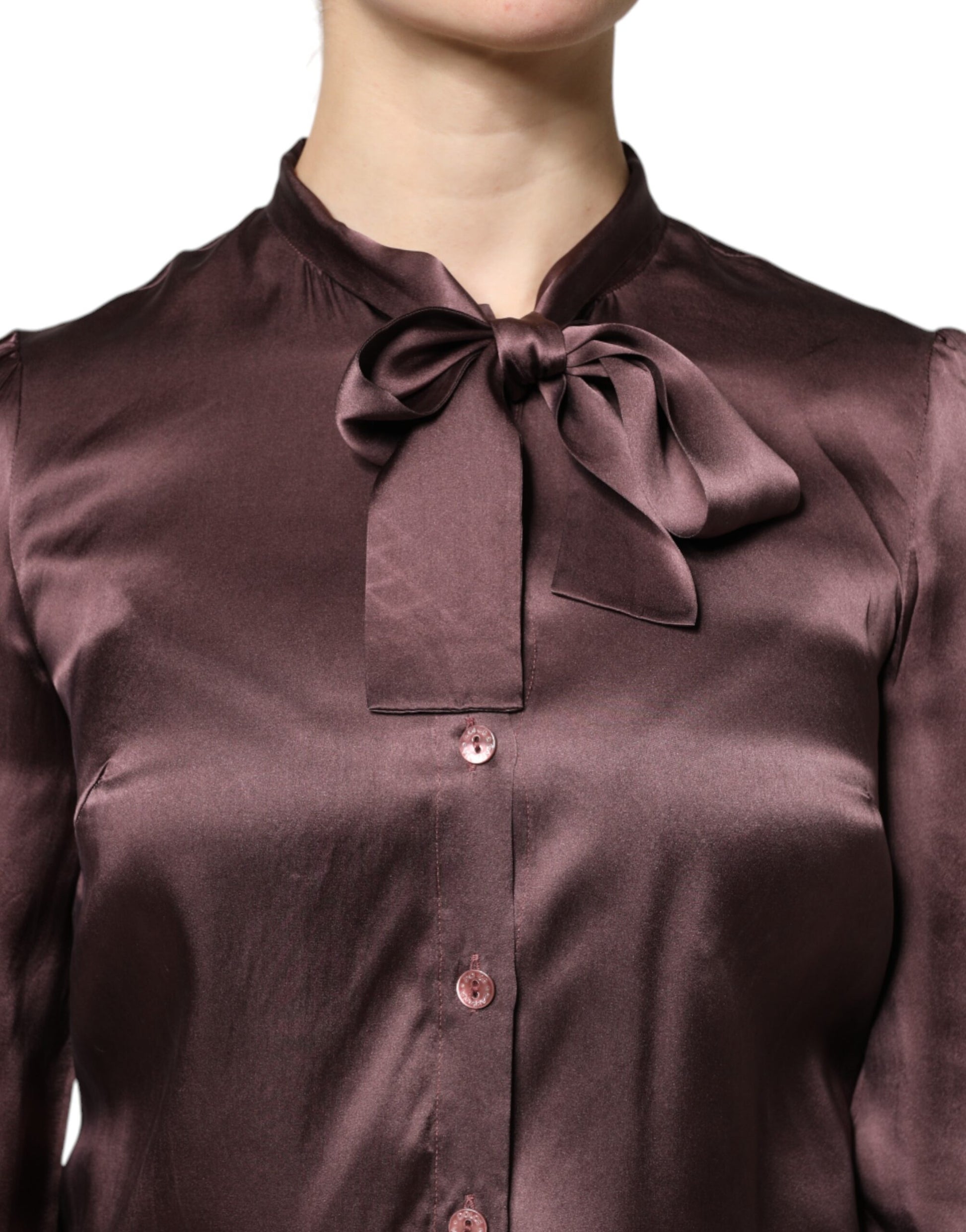 Dolce & Gabbana Brown Ascot Collar Long Sleeve Blouse Top - ClickThatClicks 