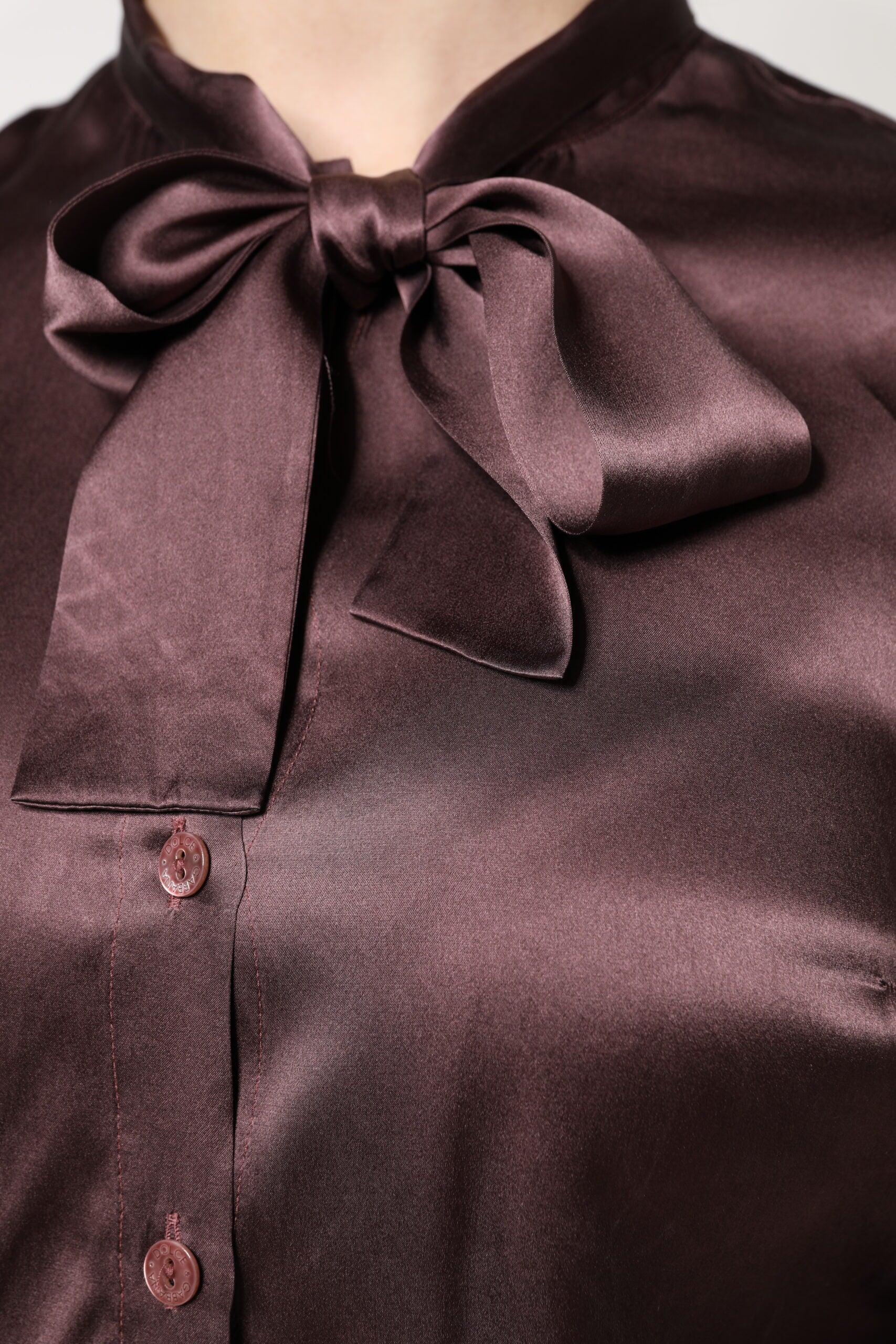 Dolce & Gabbana Brown Ascot Collar Long Sleeve Blouse Top - ClickThatClicks 