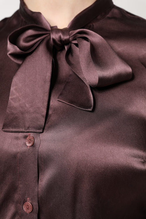 Dolce & Gabbana Brown Ascot Collar Long Sleeve Blouse Top - ClickThatClicks 
