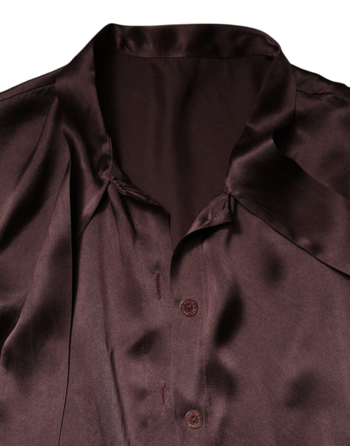 Dolce & Gabbana Brown Ascot Collar Long Sleeve Blouse Top - ClickThatClicks 