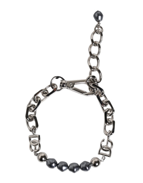 Dolce & Gabbana Silver Tone Chain Lobster Clasp Logo Gray Pearls Bracelet - ClickThatClicks 