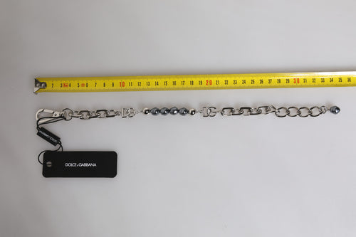 Dolce & Gabbana Silver Tone Chain Lobster Clasp Logo Gray Pearls Bracelet - ClickThatClicks 