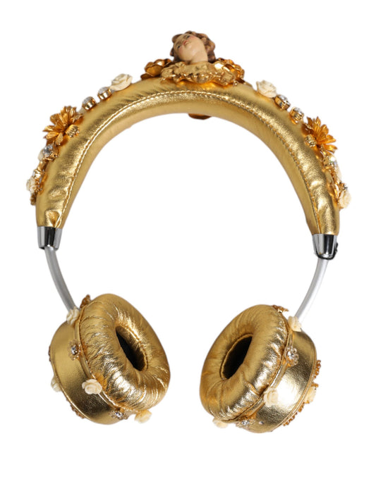 Dolce & Gabbana Gold Leather Floral Crystal Angel Headset Headphones - ClickThatClicks 