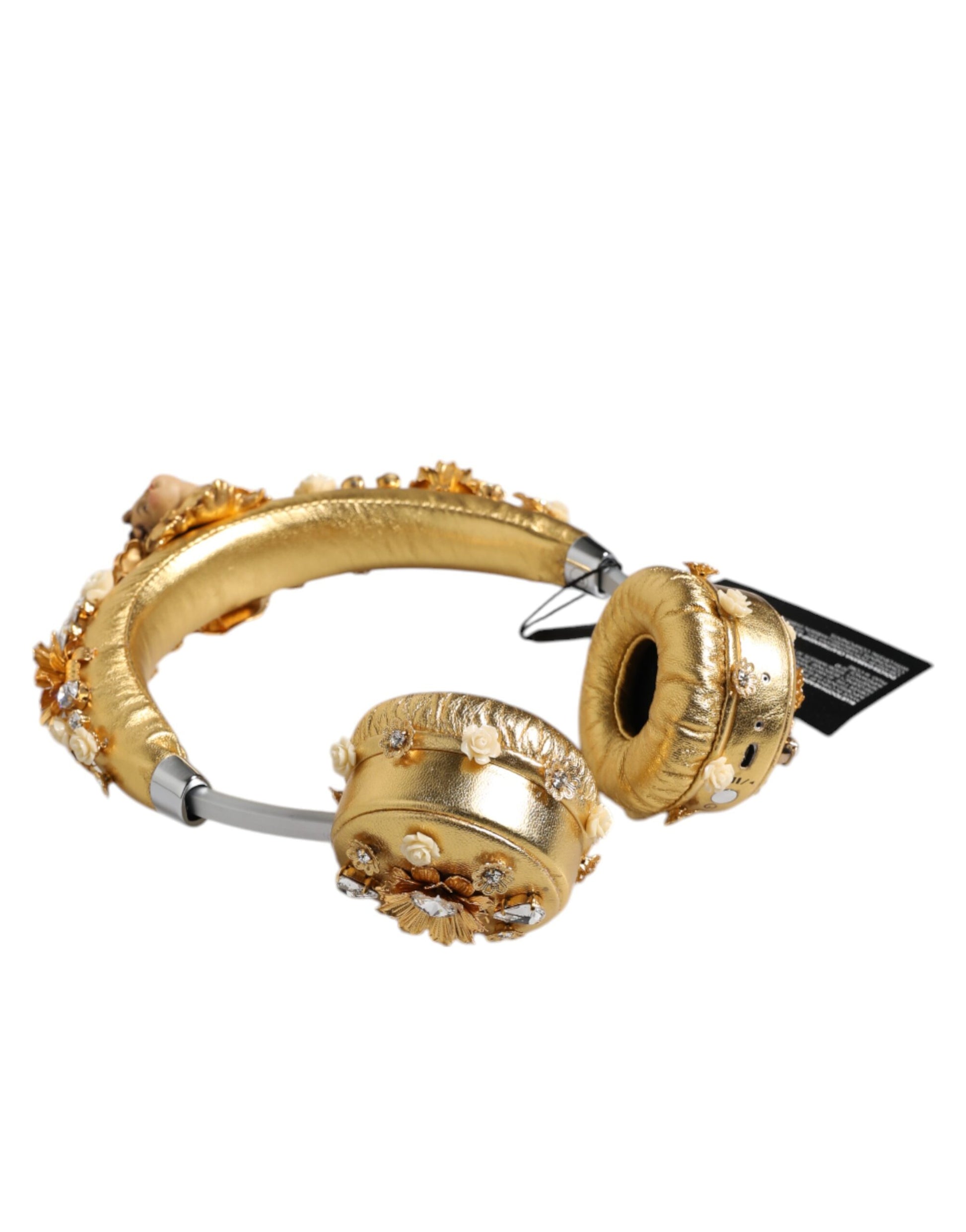 Dolce & Gabbana Gold Leather Floral Crystal Angel Headset Headphones - ClickThatClicks 