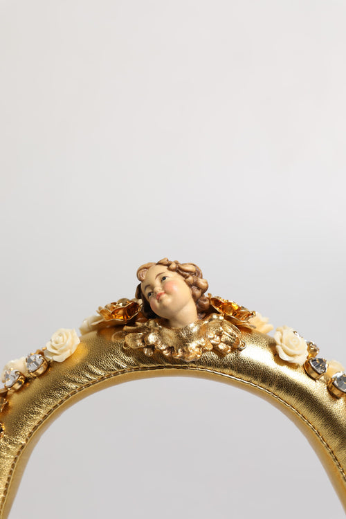 Dolce & Gabbana Gold Leather Floral Crystal Angel Headset Headphones - ClickThatClicks 
