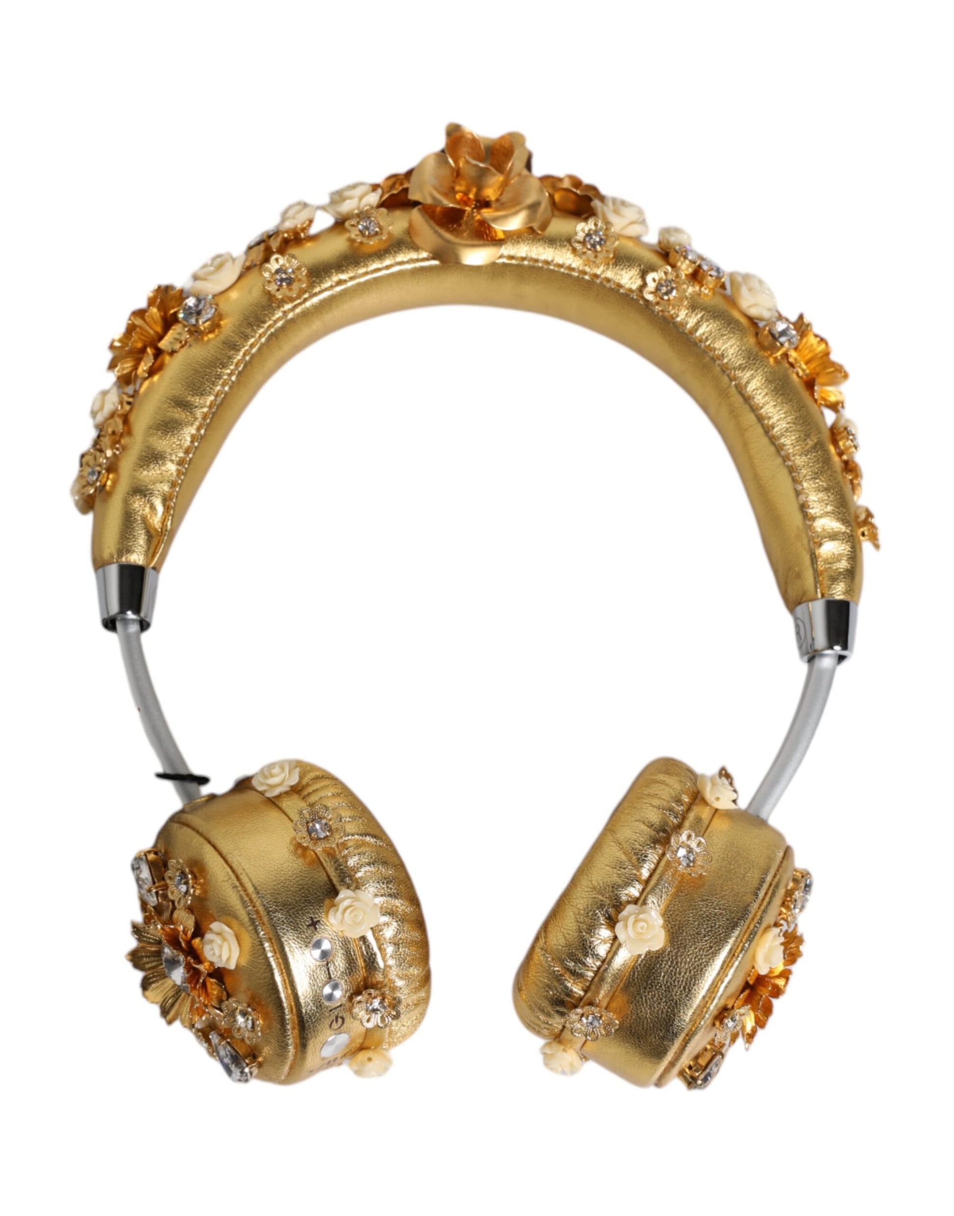 Dolce & Gabbana Gold Leather Floral Crystal Angel Headset Headphones - ClickThatClicks 