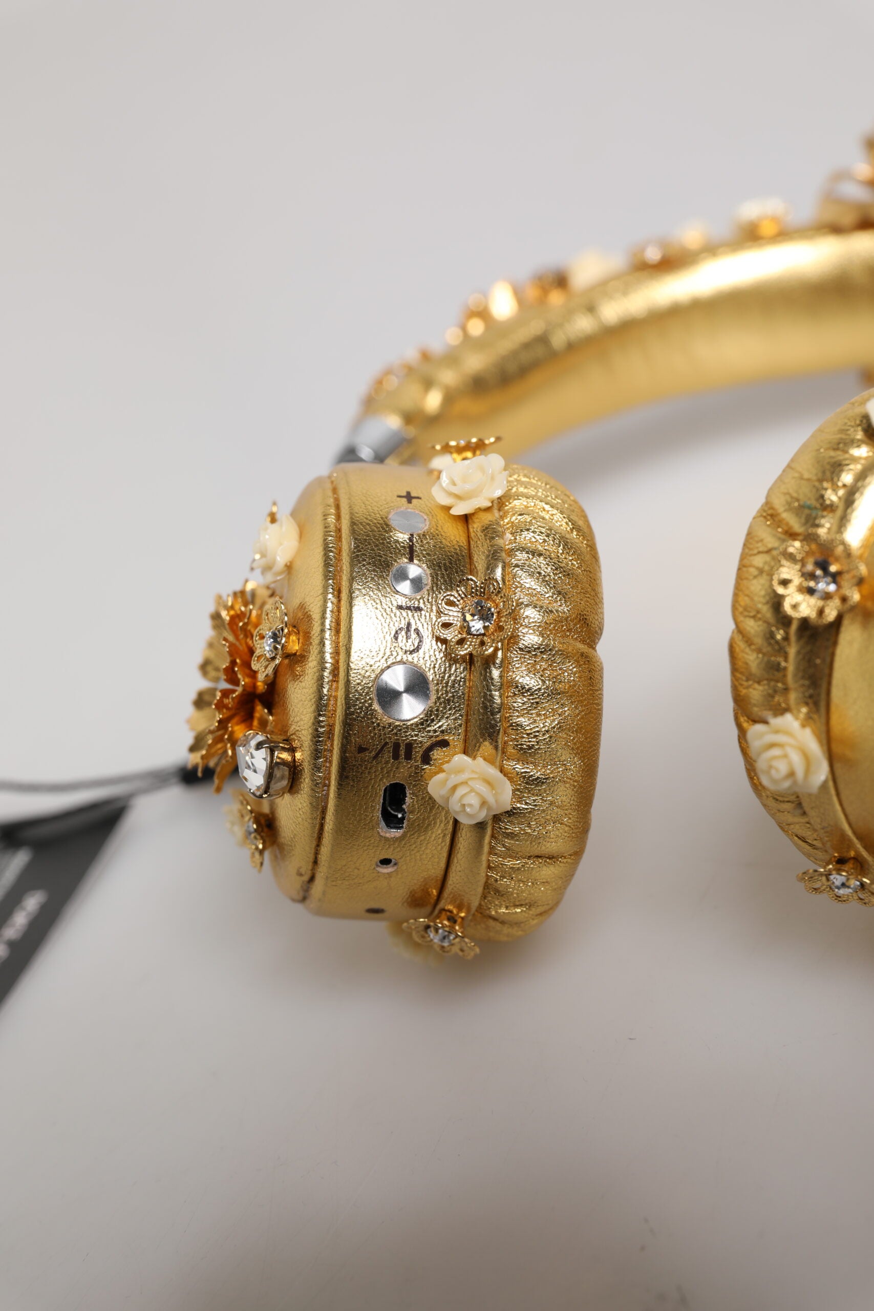 Dolce & Gabbana Gold Leather Floral Crystal Angel Headset Headphones - ClickThatClicks 