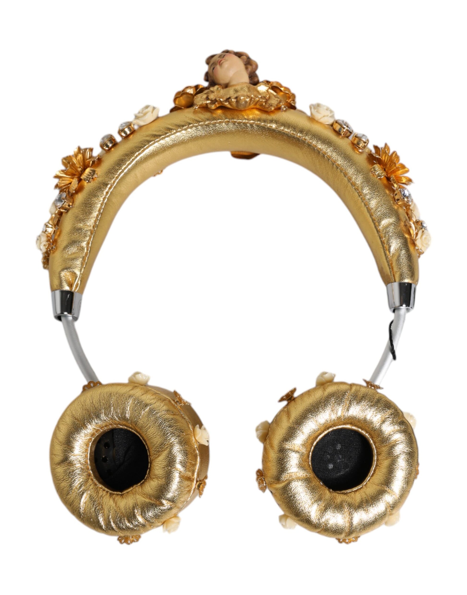 Dolce & Gabbana Gold Leather Floral Crystal Angel Headset Headphones - ClickThatClicks 