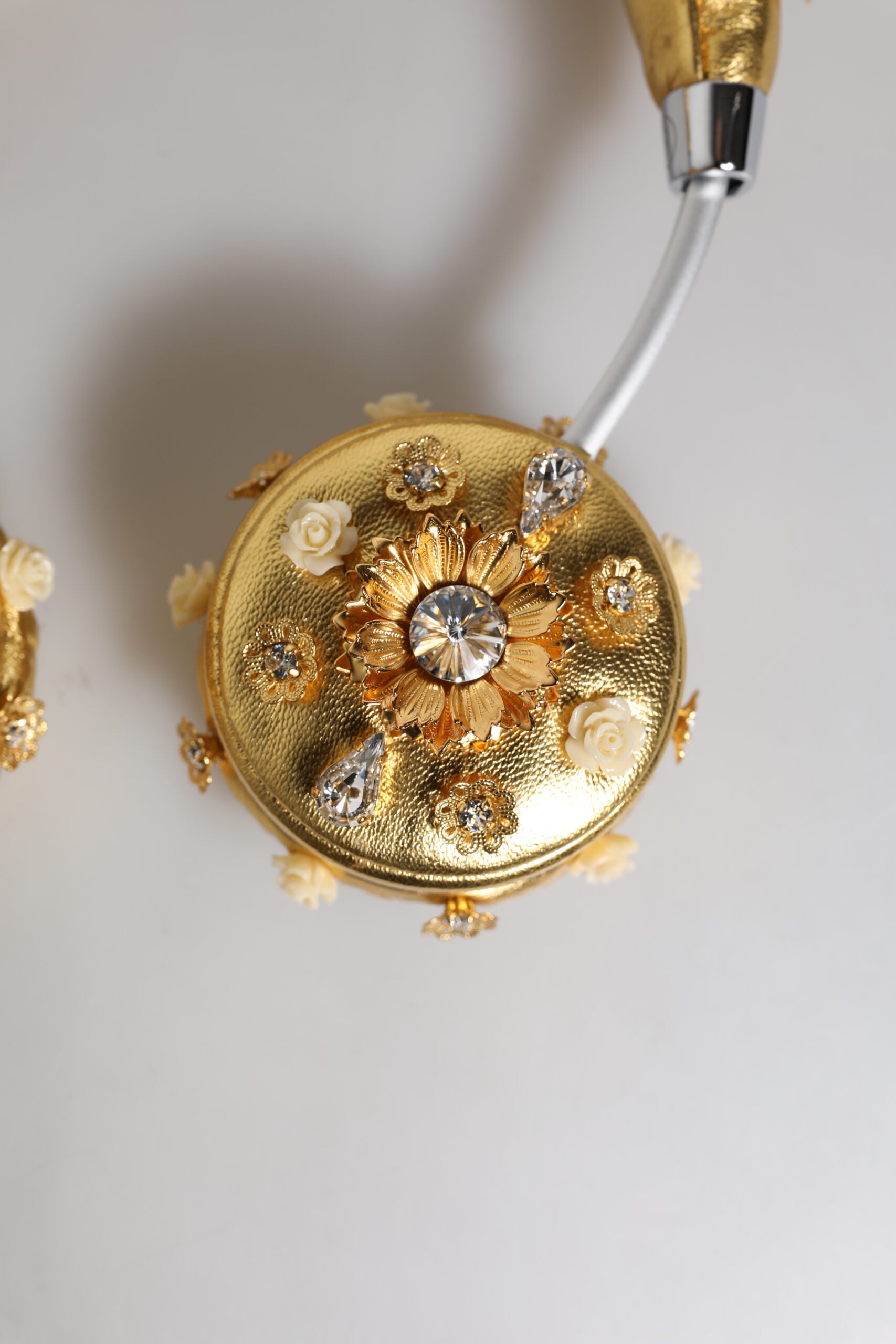 Dolce & Gabbana Gold Leather Floral Crystal Angel Headset Headphones - ClickThatClicks 