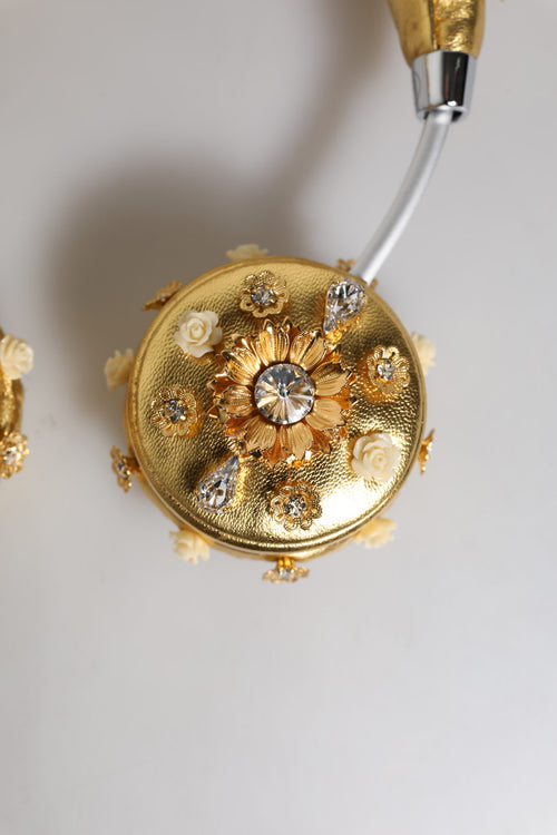 Dolce & Gabbana Gold Leather Floral Crystal Angel Headset Headphones - ClickThatClicks 