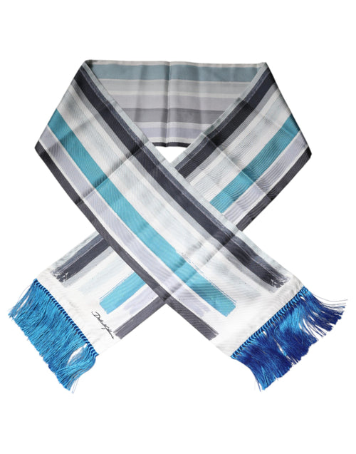 Dolce & Gabbana Multicolor Stripes Silk Fringes Neck Foulard Scarf - ClickThatClicks 