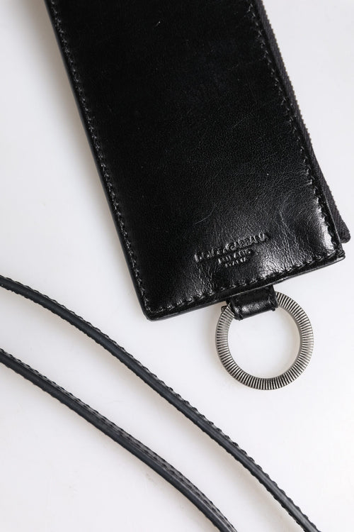 Dolce & Gabbana Black Leather Logo Embossed Lanyard Card Holder Wallet - ClickThatClicks 