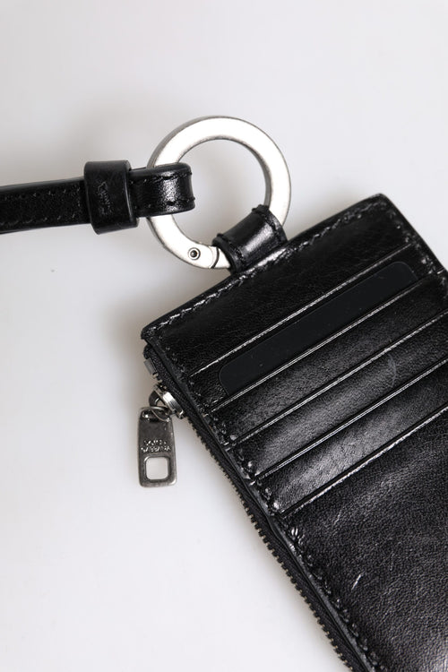 Dolce & Gabbana Black Leather Logo Embossed Lanyard Card Holder Wallet - ClickThatClicks 