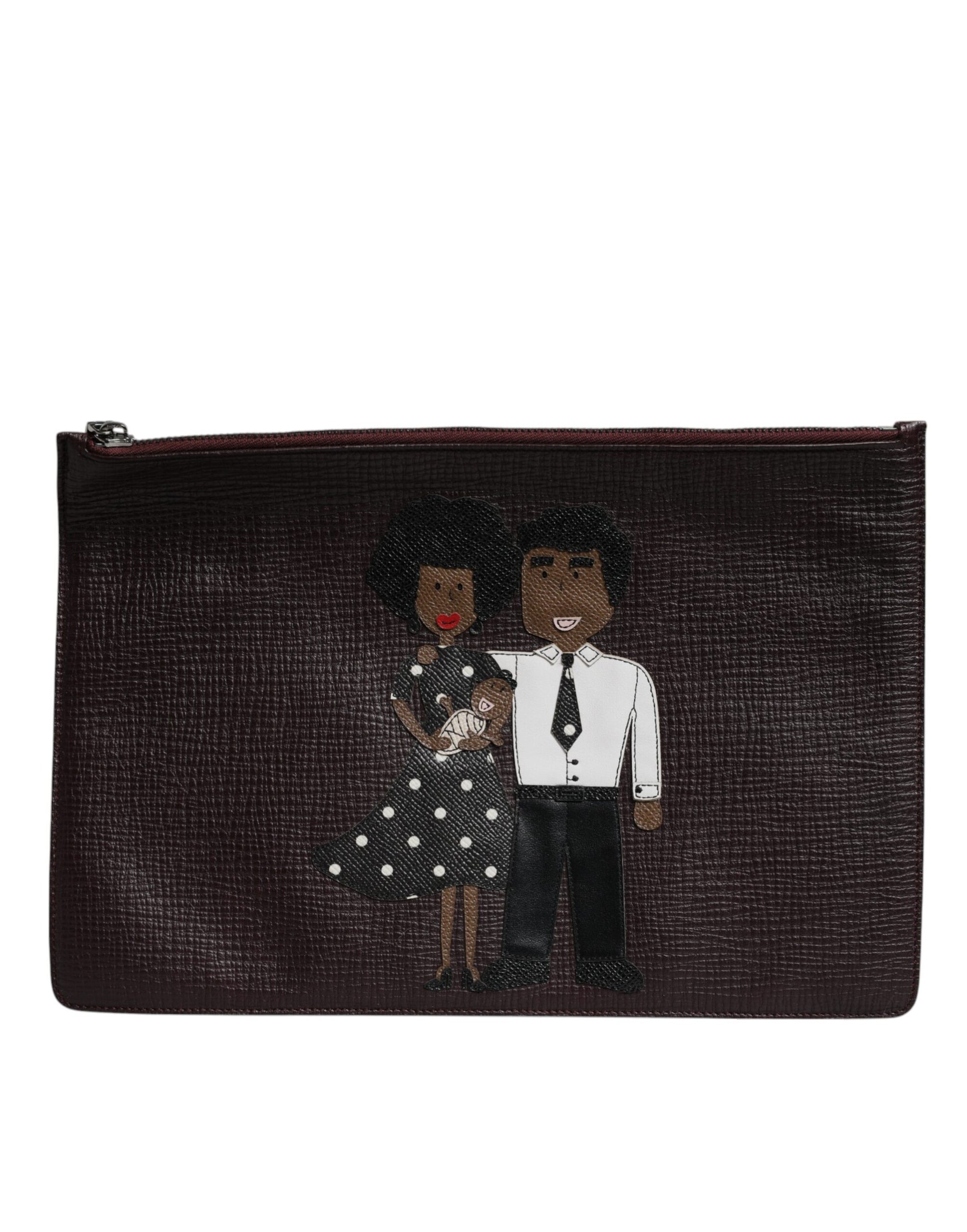 Dolce & Gabbana Brown Leather #DGFAMILY Embellished Men Clutch Pouch Bag - ClickThatClicks 