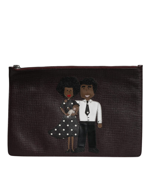 Dolce & Gabbana Brown Leather #DGFAMILY Embellished Men Clutch Pouch Bag - ClickThatClicks 