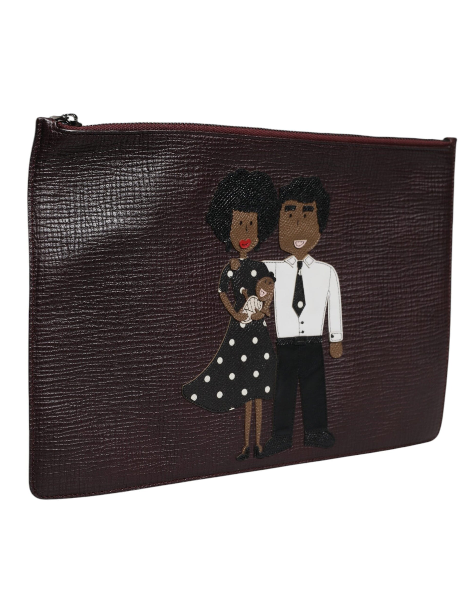 Dolce & Gabbana Brown Leather #DGFAMILY Embellished Men Clutch Pouch Bag - ClickThatClicks 