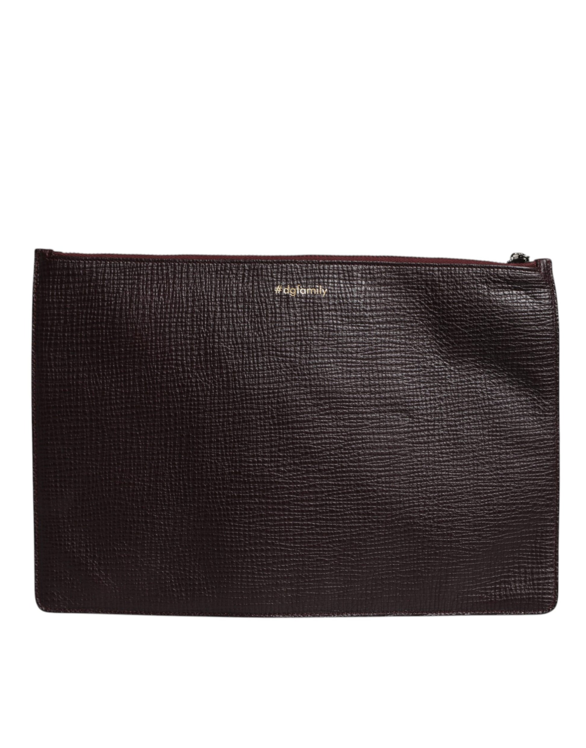 Dolce & Gabbana Brown Leather #DGFAMILY Embellished Men Clutch Pouch Bag - ClickThatClicks 