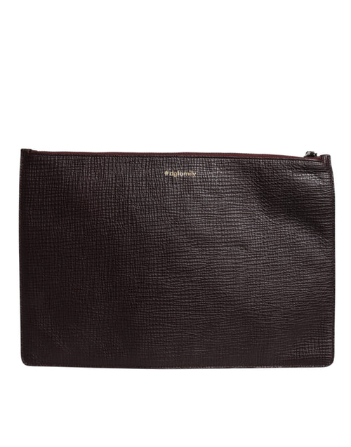 Dolce & Gabbana Brown Leather #DGFAMILY Embellished Men Clutch Pouch Bag - ClickThatClicks 
