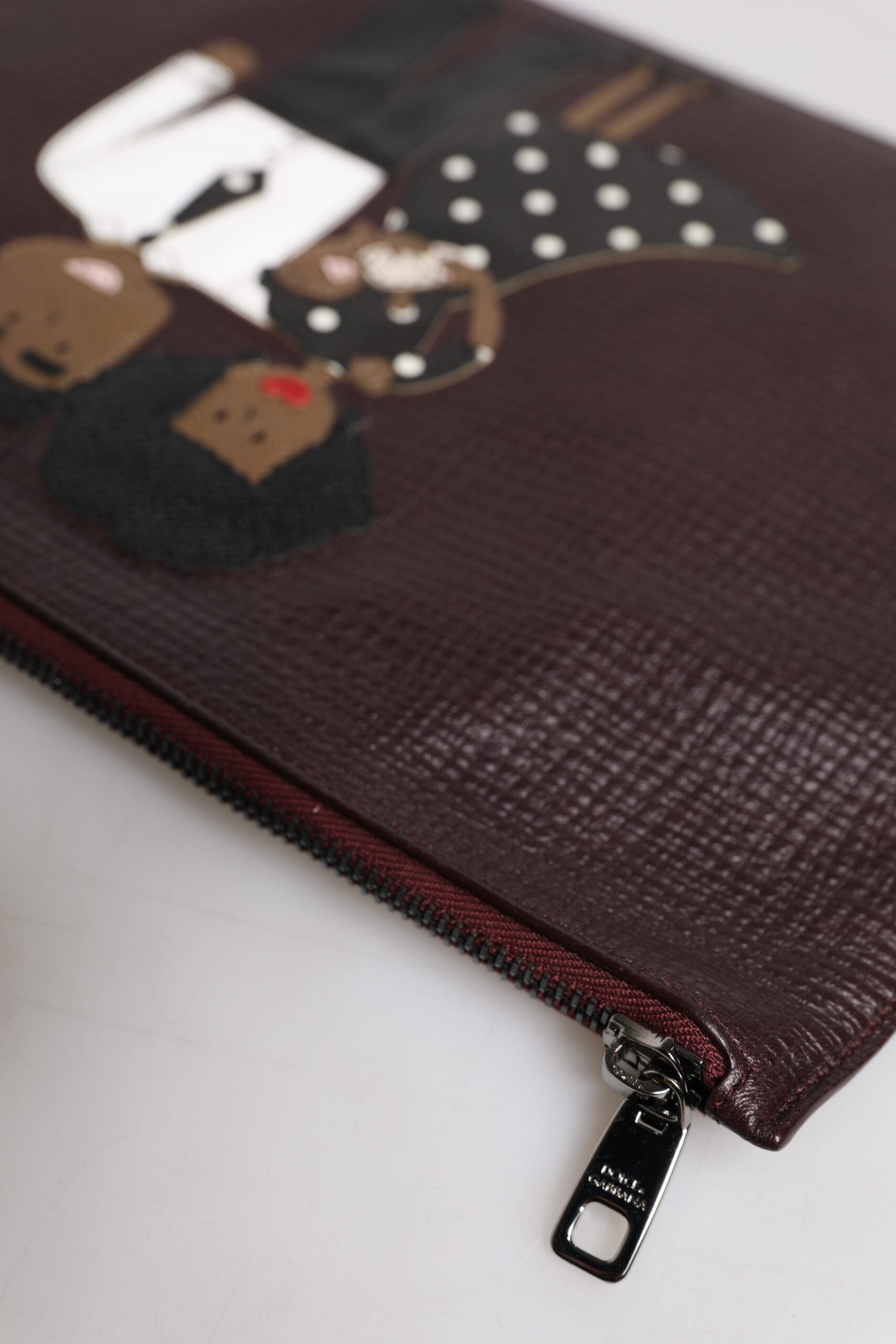 Dolce & Gabbana Brown Leather #DGFAMILY Embellished Men Clutch Pouch Bag - ClickThatClicks 