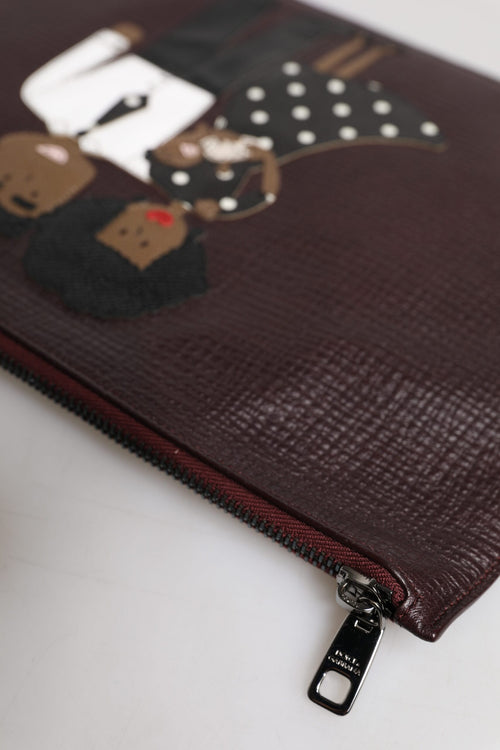 Dolce & Gabbana Brown Leather #DGFAMILY Embellished Men Clutch Pouch Bag - ClickThatClicks 