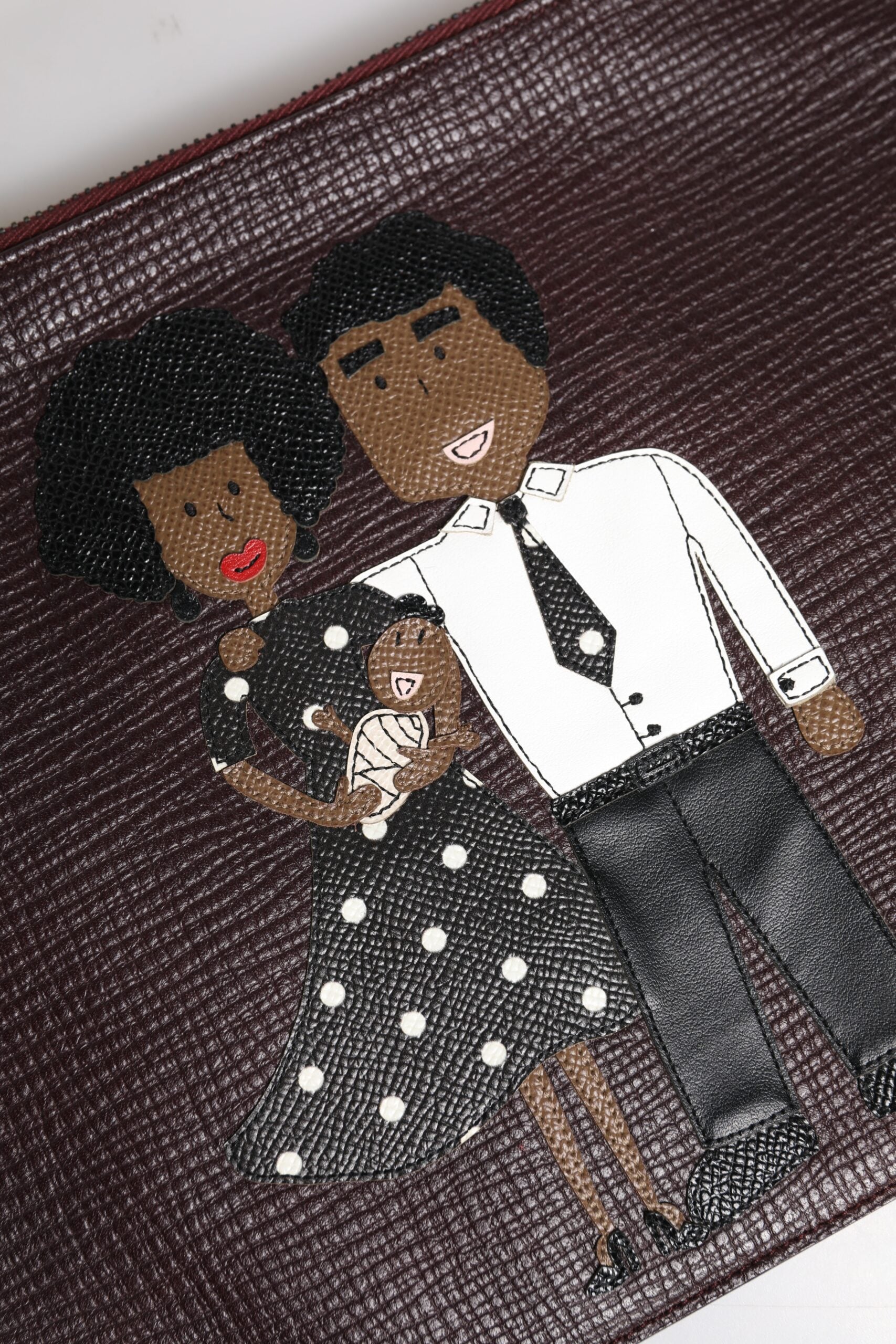 Dolce & Gabbana Brown Leather #DGFAMILY Embellished Men Clutch Pouch Bag - ClickThatClicks 
