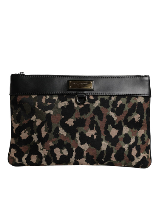 Dolce & Gabbana Multicolor Leopard Jacquard Print Logo Plaque Pouch Bag - ClickThatClicks 