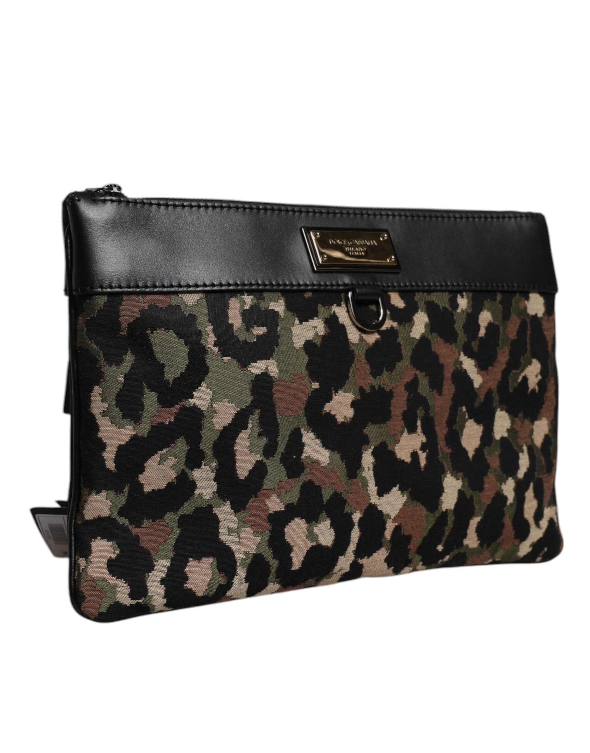 Dolce & Gabbana Multicolor Leopard Jacquard Print Logo Plaque Pouch Bag - ClickThatClicks 