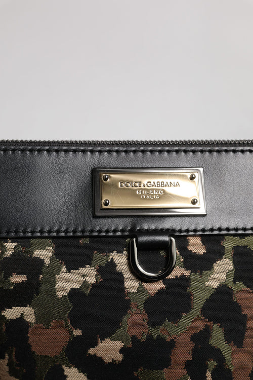 Dolce & Gabbana Multicolor Leopard Jacquard Print Logo Plaque Pouch Bag - ClickThatClicks 