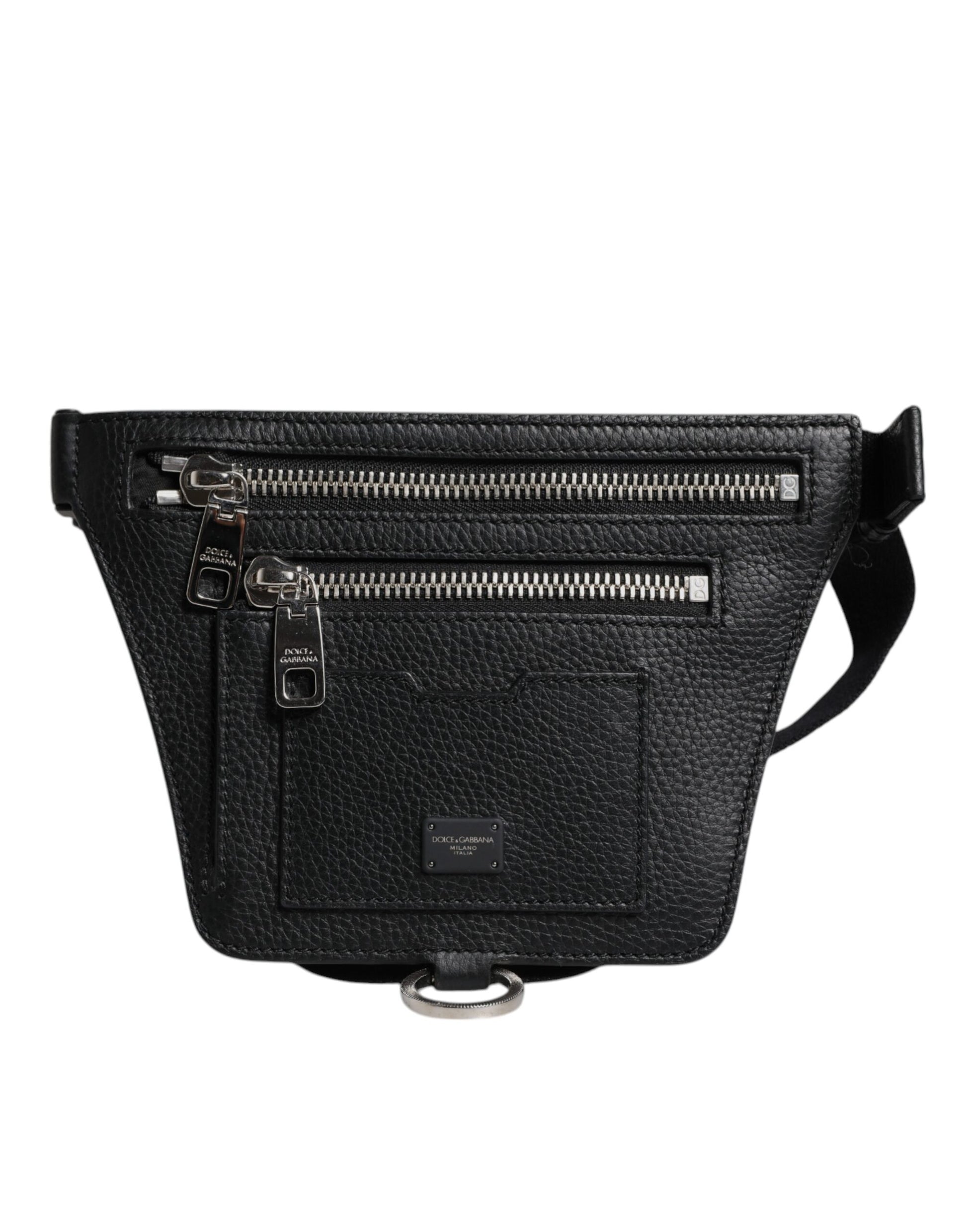 Dolce & Gabbana Black Calfskin Logo Plaque Belt Waist Men Fanny Pack Bag - ClickThatClicks 