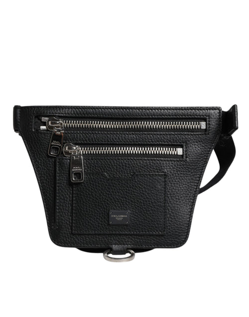 Dolce & Gabbana Black Calfskin Logo Plaque Belt Waist Men Fanny Pack Bag - ClickThatClicks 