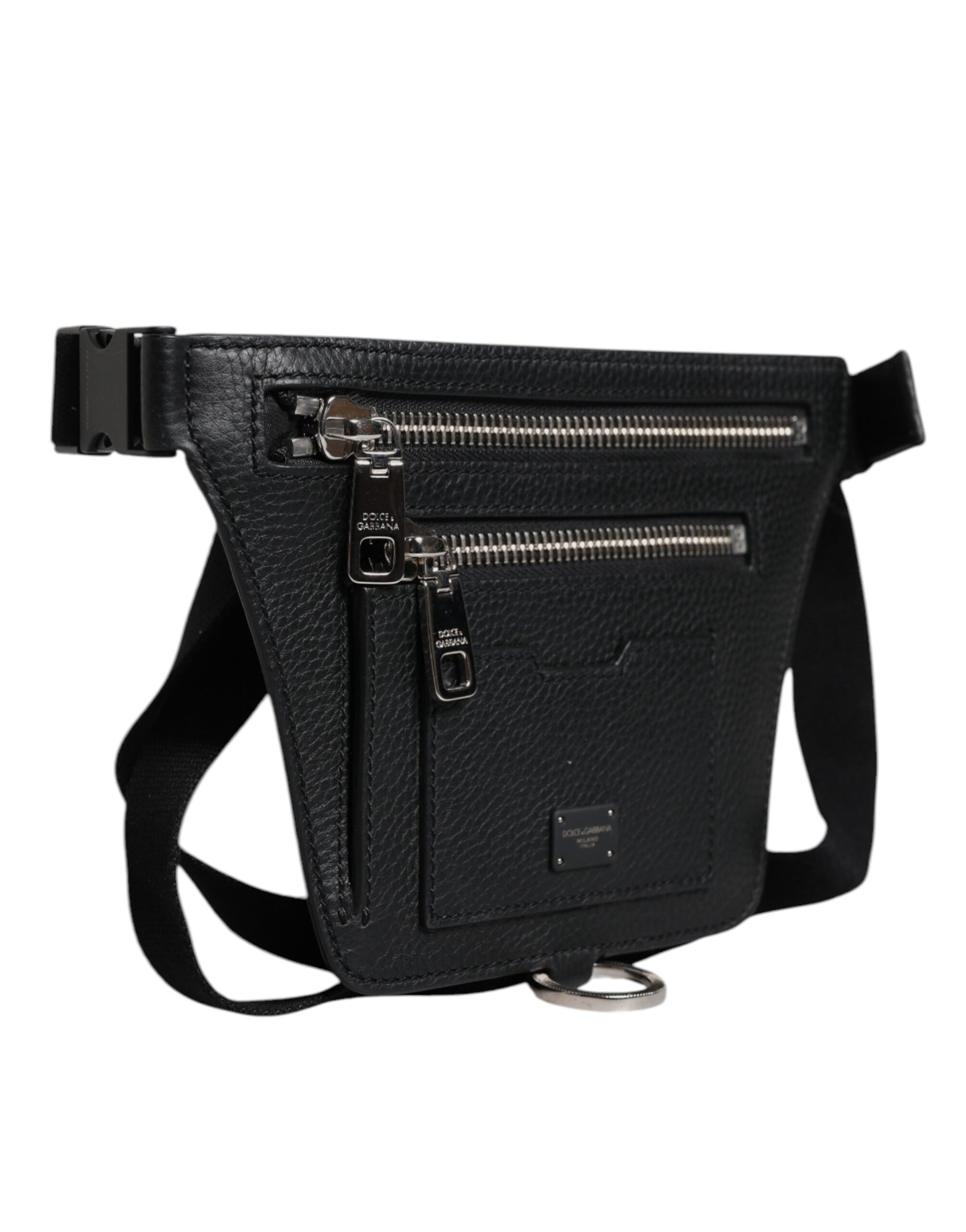 Dolce & Gabbana Black Calfskin Logo Plaque Belt Waist Men Fanny Pack Bag - ClickThatClicks 
