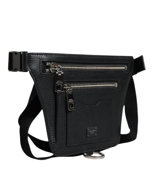 Dolce & Gabbana Black Calfskin Logo Plaque Belt Waist Men Fanny Pack Bag - ClickThatClicks 