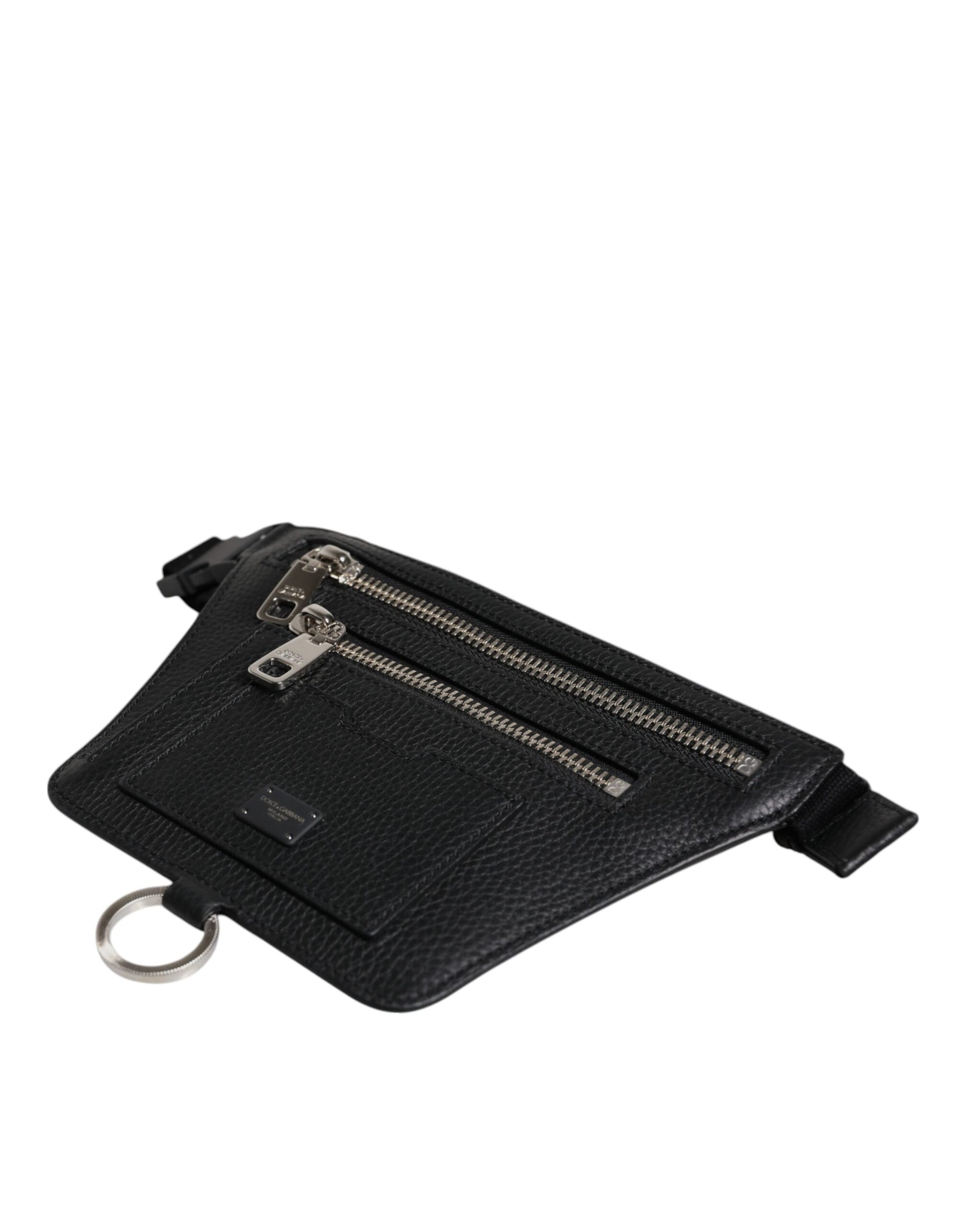 Dolce & Gabbana Black Calfskin Logo Plaque Belt Waist Men Fanny Pack Bag - ClickThatClicks 