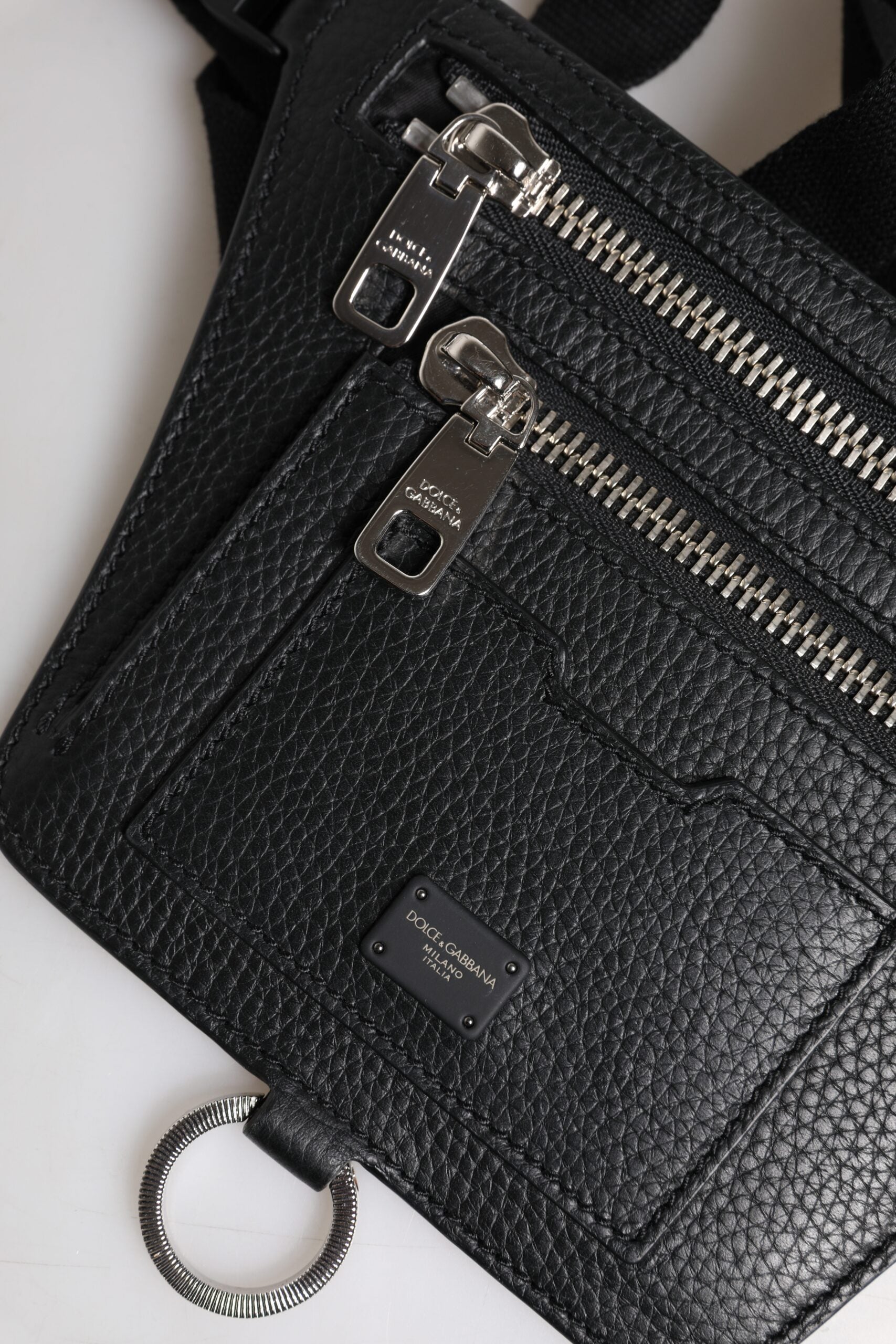 Dolce & Gabbana Black Calfskin Logo Plaque Belt Waist Men Fanny Pack Bag - ClickThatClicks 