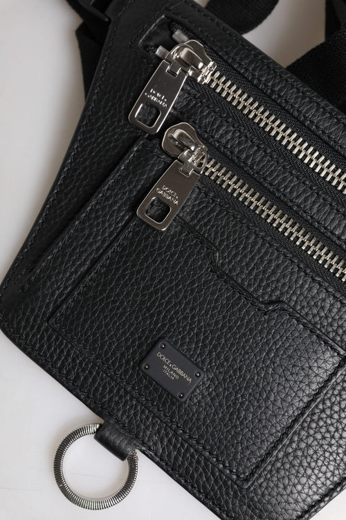 Dolce & Gabbana Black Calfskin Logo Plaque Belt Waist Men Fanny Pack Bag - ClickThatClicks 