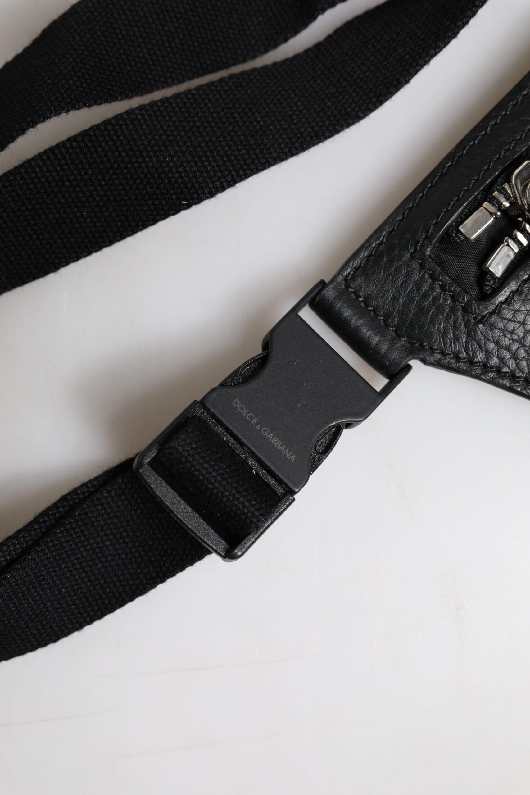 Dolce & Gabbana Black Calfskin Logo Plaque Belt Waist Men Fanny Pack Bag - ClickThatClicks 