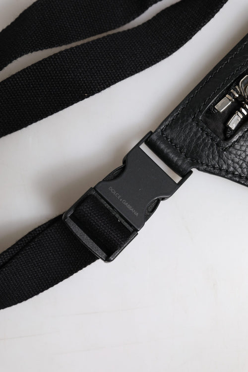 Dolce & Gabbana Black Calfskin Logo Plaque Belt Waist Men Fanny Pack Bag - ClickThatClicks 