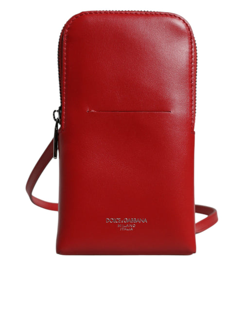 Dolce & Gabbana Red Leather Purse Phone Sling Crossbody Neck Strap Bag - ClickThatClicks 