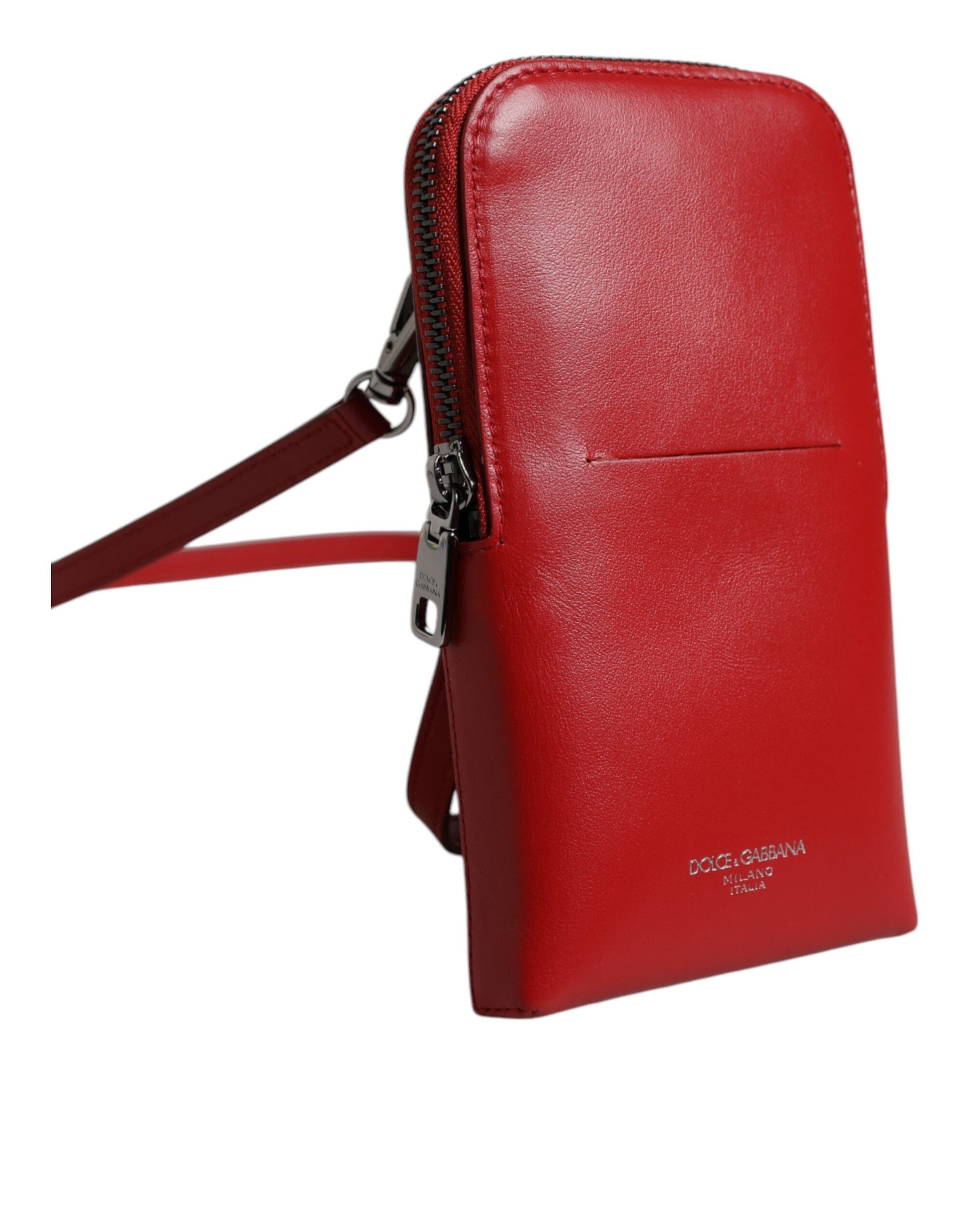 Dolce & Gabbana Red Leather Purse Phone Sling Crossbody Neck Strap Bag - ClickThatClicks 