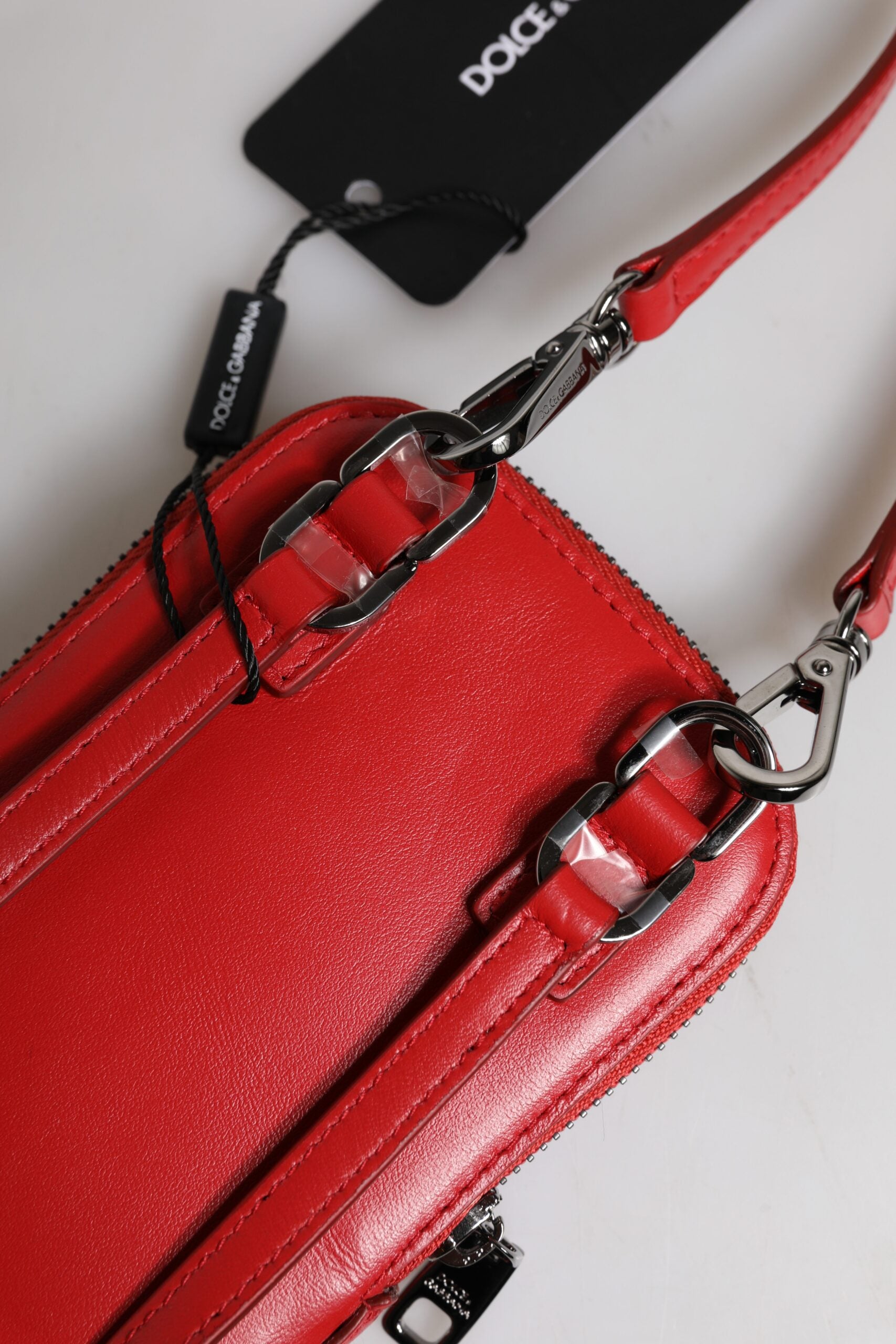 Dolce & Gabbana Red Leather Purse Phone Sling Crossbody Neck Strap Bag - ClickThatClicks 