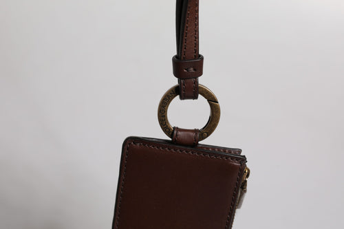 Dolce & Gabbana Brown Calf Leather Lanyard Logo Card Holder Wallet - ClickThatClicks 