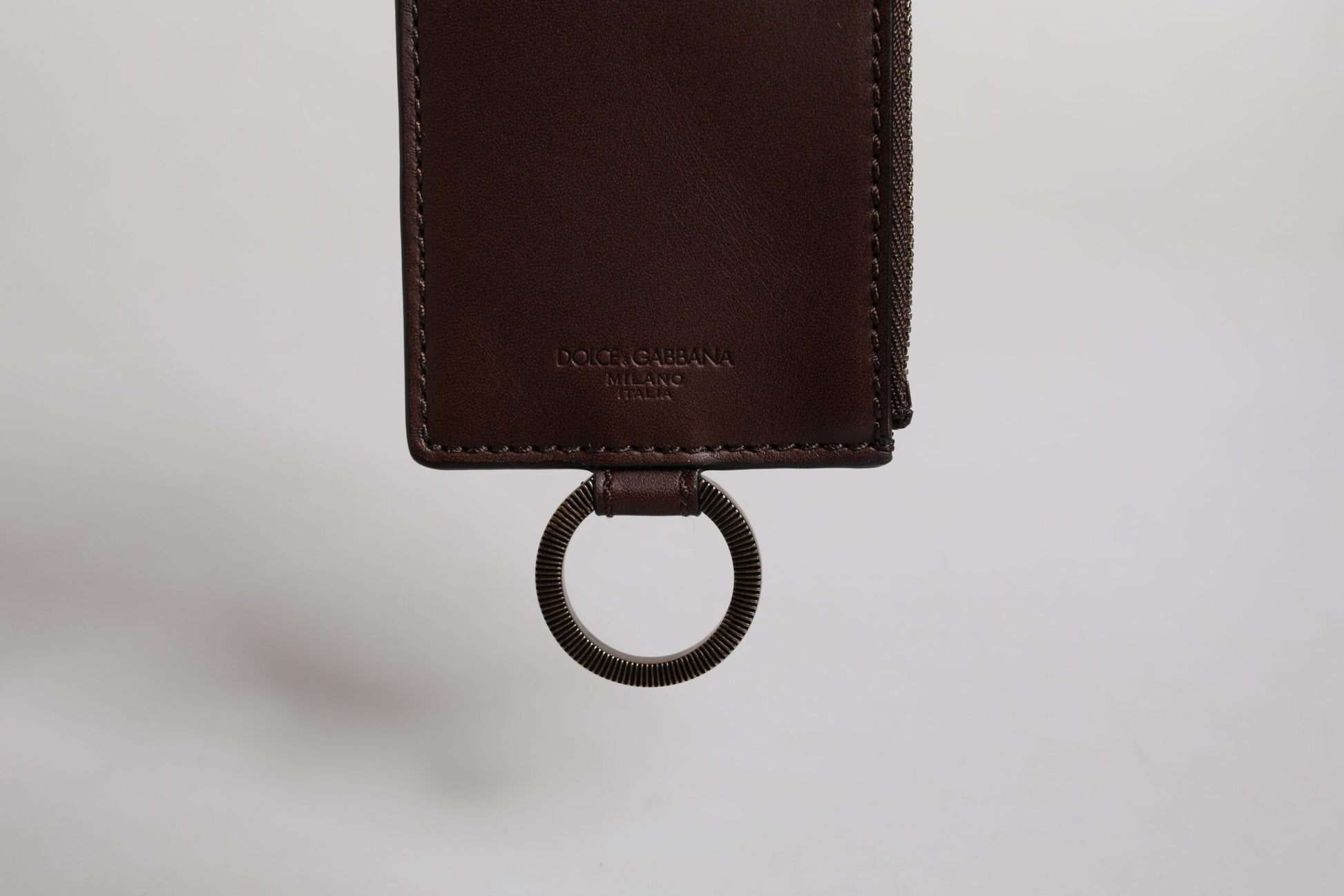 Dolce & Gabbana Brown Calf Leather Lanyard Logo Card Holder Wallet - ClickThatClicks 