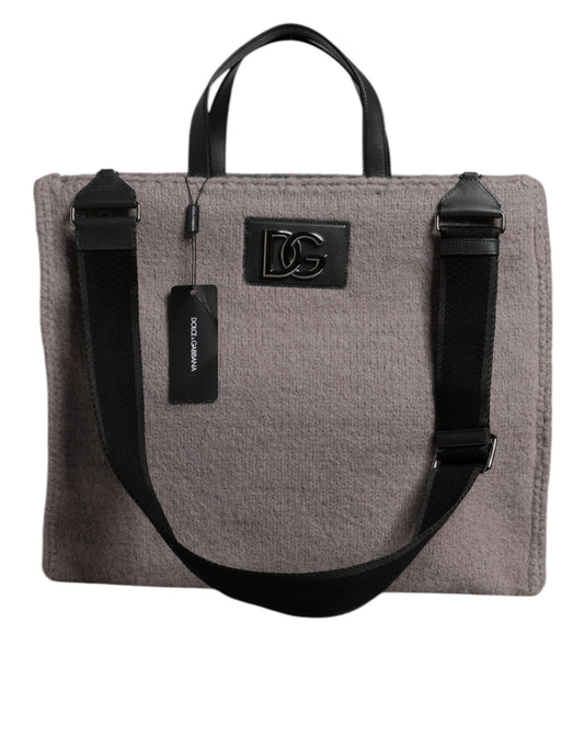 Dolce & Gabbana Grey Alpaca Wool Logo Plaque Tote Shoulder Bag - ClickThatClicks 